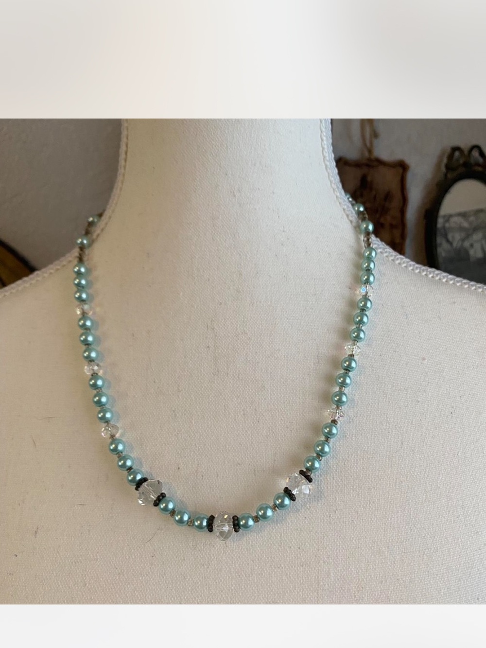 Aqua Pearl and Crystal Necklace - Women Jewelry